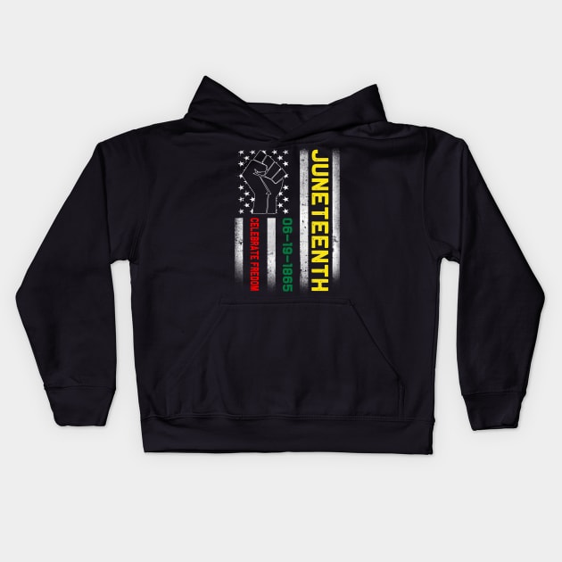 Juneteenth Celebrates Freedom Black African American Juneteenth Ancestors Black African American Flag Pride Kids Hoodie by David Darry